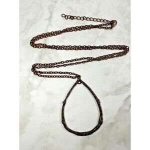 Bronze Tone Necklace with Matching Open Teardrop Textured Pendant - 30"